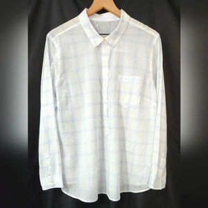 Old Navy Womens Popover Top Size XL White Blue Windowpane Plaid Classic Workwear